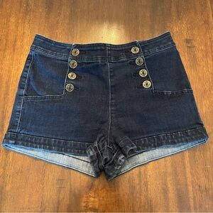 Express Women’s Sailor Style Stretch Dark Denim Jean Shorts Size 10 Hot Pants